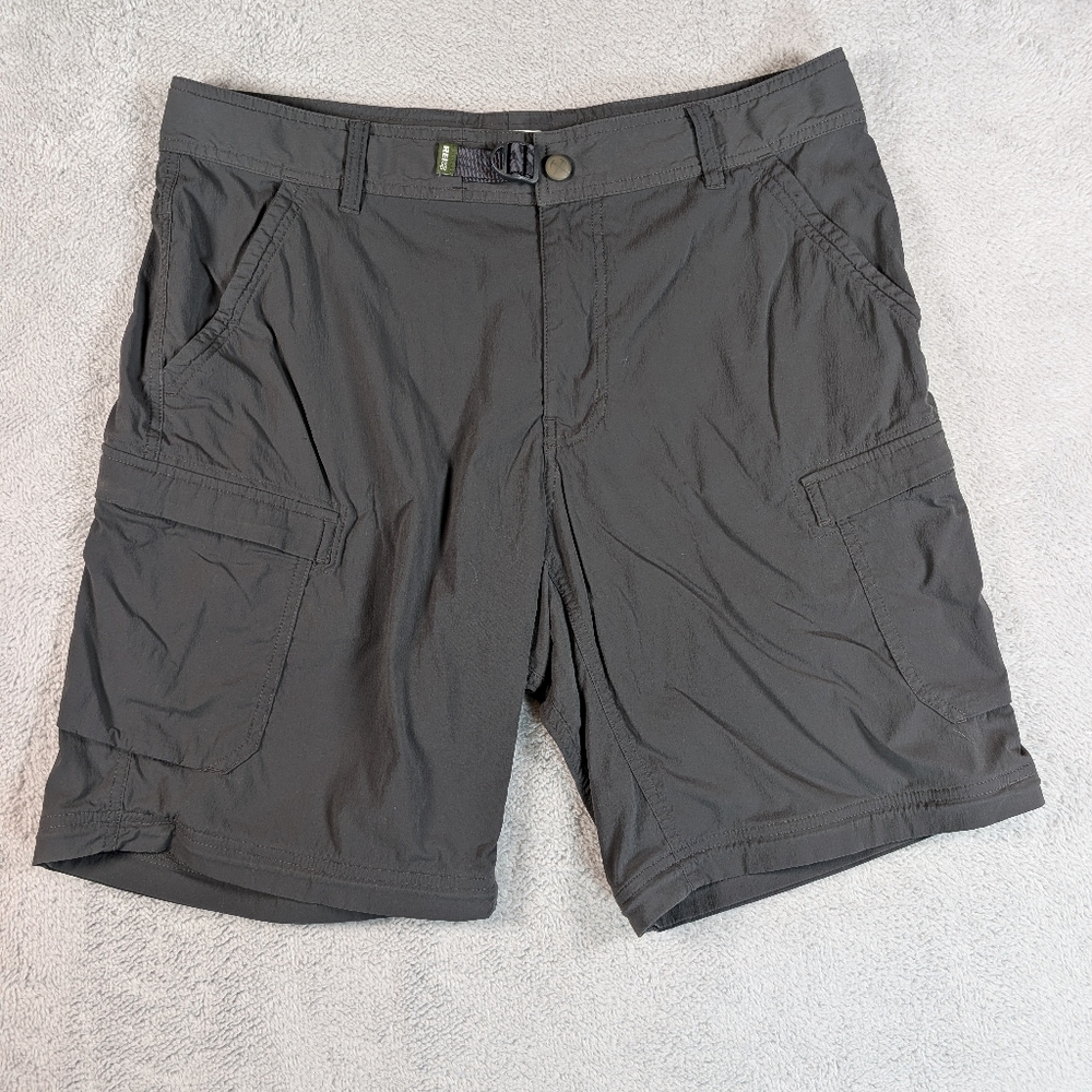 REI Shorts Mens 36 Gray Belted 9" Outdoor Casual Logo Nylon Blend Hiking Preppy